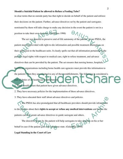 Should a Suicidal Patient be allowed to refuse a Feeding Tube