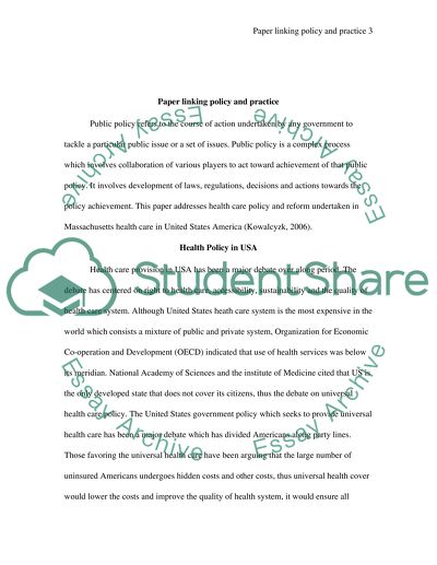 Massachusetts Health Reform Policy