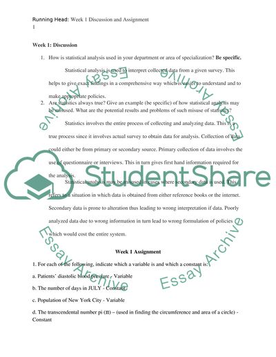 The Usage of a Statistical Analysis