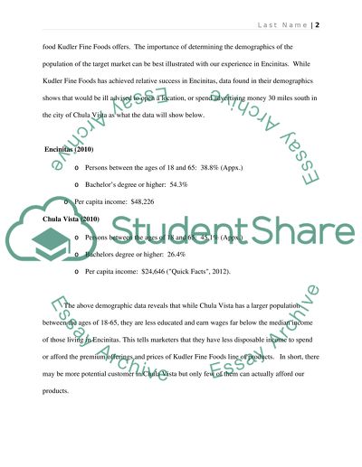 Demographic and Psychographic Data for Kudler Fine Foods in Developing Its Marketing Strategies