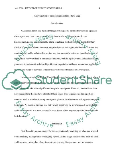 Outline and evaluate the negotiating skills you have used