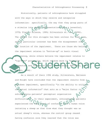 Characteristics of Schizophrenic Processing