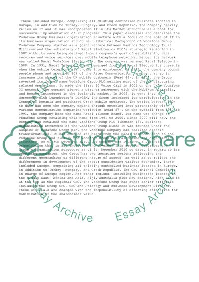 Business Organization Structure of the Vodafone Group