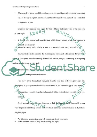 Hints and Tips to Aid in Preparation of a Major Research Paper