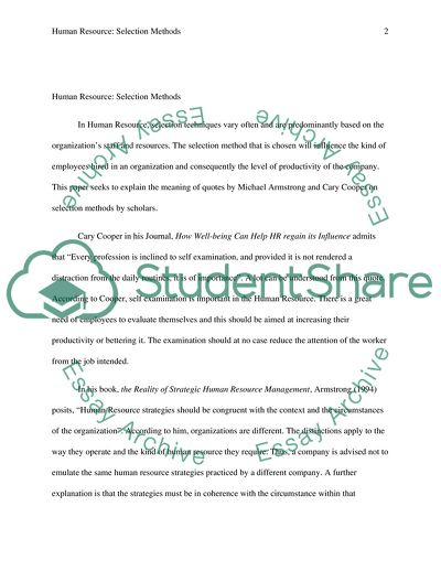 Human Resource: Selection Methods