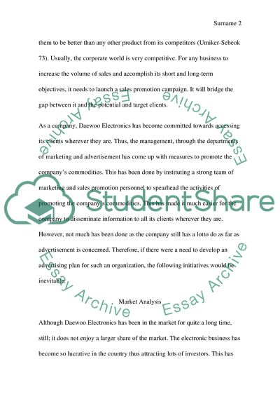 Advertising Objectives of Daewoo Electronics