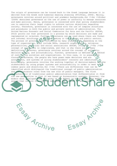 Evolution of Governance and Characteristics of the New Public Management Perspective