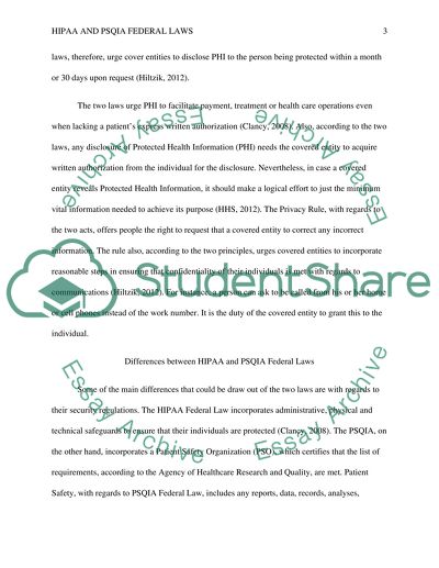 Compare and Contrast HIPPA and PSQLA federal laws