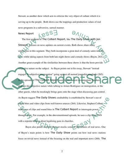 Analysis of Colbert Reports Episode through the Lens of Bayms Article on Discursive Integration