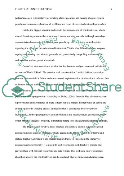 Early Childhood Education: Theory of Constructivism