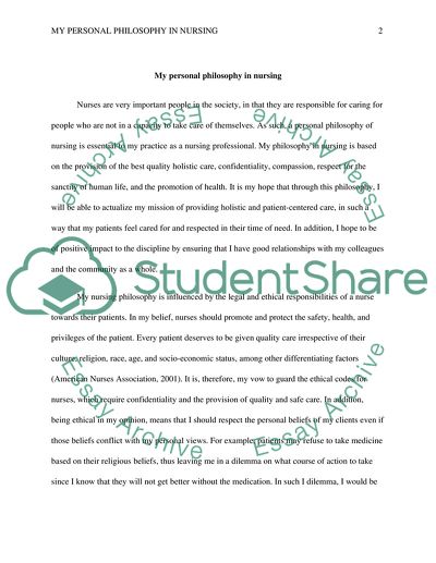 Personal Philosophy of Nursing