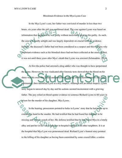 Bloodstain Evidence in the Mya Lyons Case