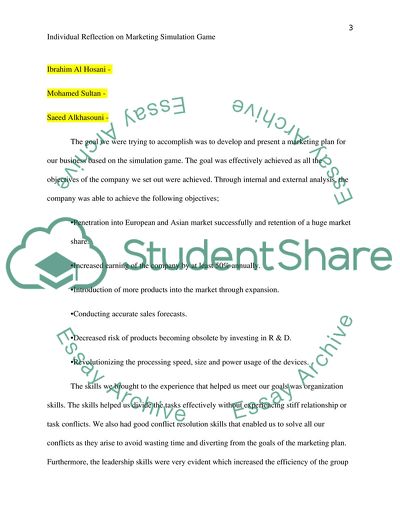 Individual Reflection on Marketing Simulation Game