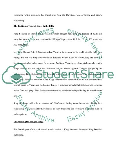 The Song of Songs by Solomon Analysis