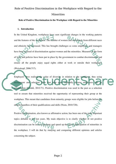 Role of Positive Discrimination in the Workplace with Regard to the Minorities