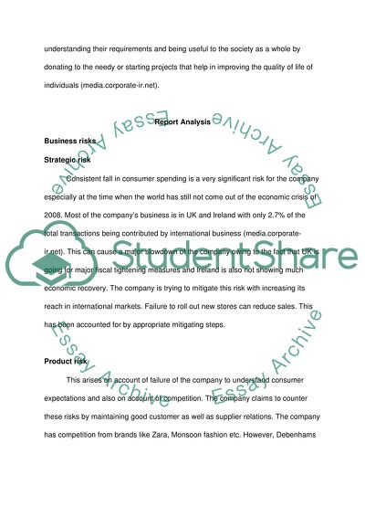 Information about the Position of the Debenhams Company and about Its Management Structure