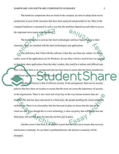 Summary hardware, software findings