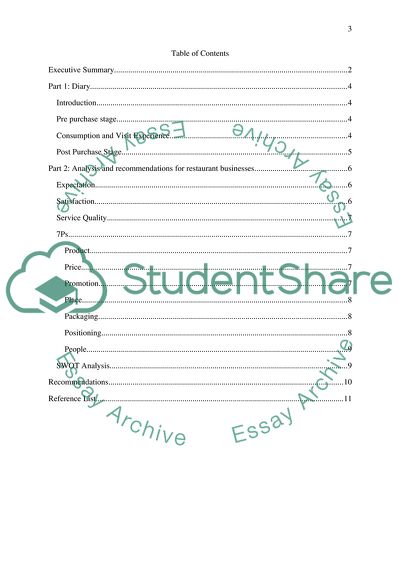 Service Experience Diary: Restaurant Business