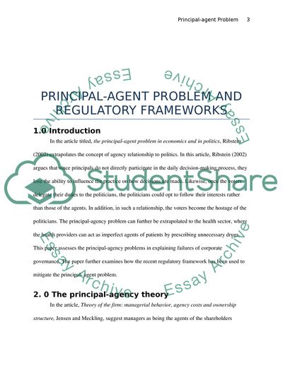 Principal-Agent Problem and Regulatory Frameworks