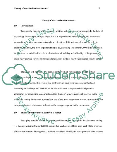 History of Tests & Measurements