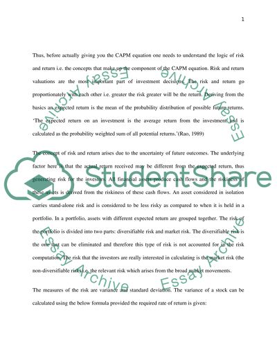 The Capital Asset Pricing Model