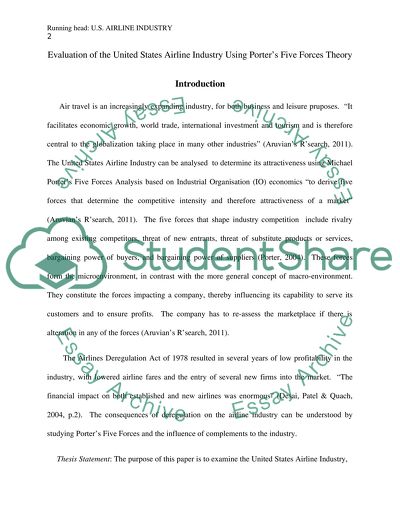 Evaluation of the United States Airline Industry Using Porters Five Forces Theory