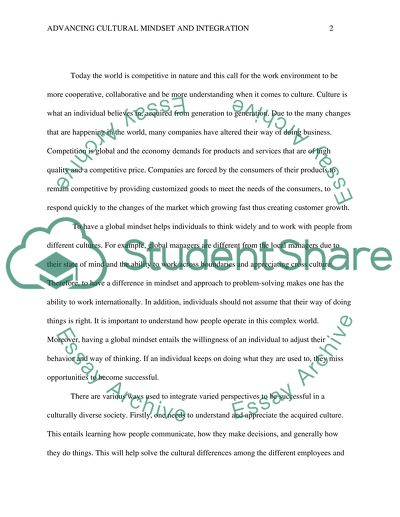 Advancing Cultural Mindset and Integration