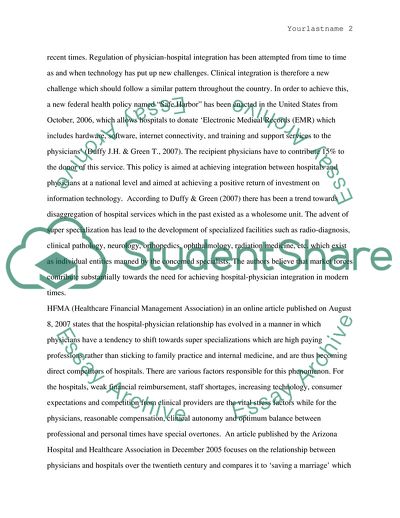 Physicians Roles and Responsibilities in Relationship to Hospitals