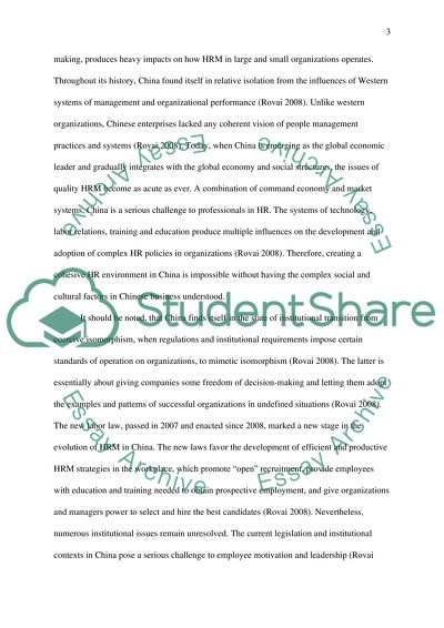 Exploring Human Resource Management in a National Context of China