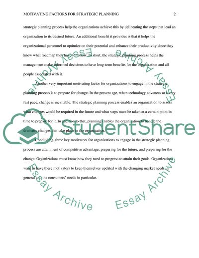 Motivating Factors for Strategic Planning