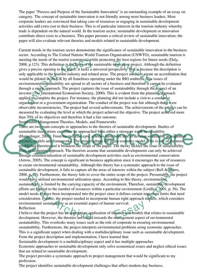 Process and Purpose of the Sustainable Innovation