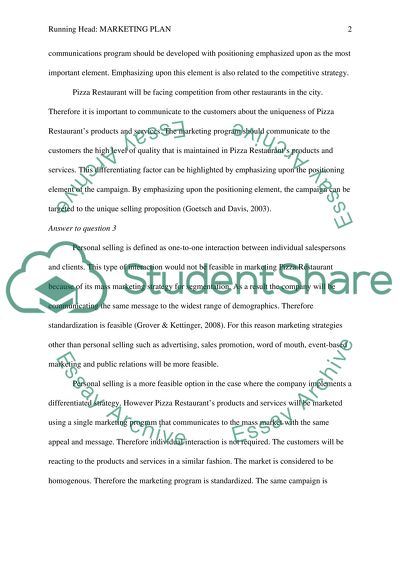 Marketing Plan of Pizza Restaurant