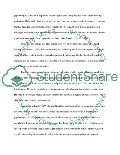 The Leaning to Meaning: Frankls Mans Search for Meaning