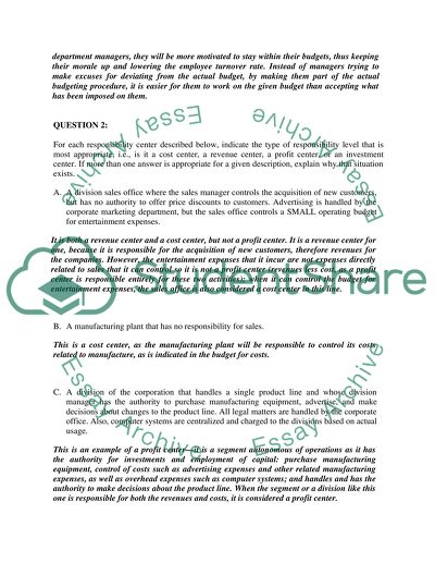 Analysis of Management Accounting Situations