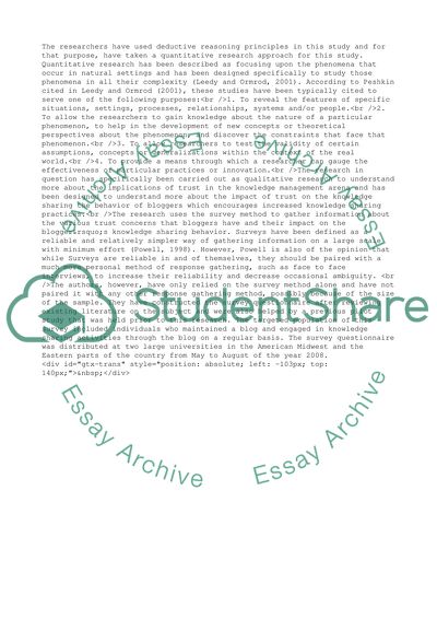 Facilitating Blogging for Knowledge Sharing Withing the Organization