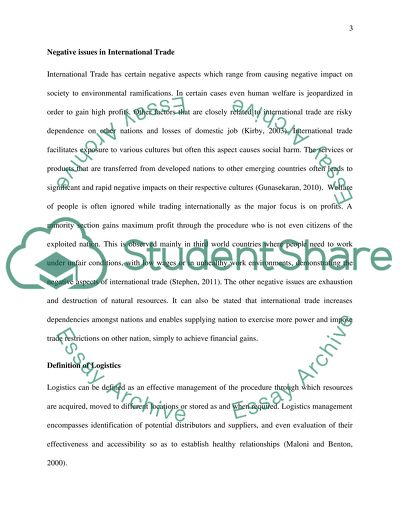 Negative Issues in International Trade and Logistics
