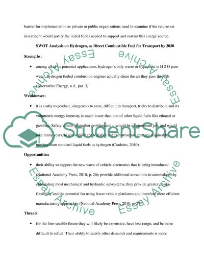 Hydrogen, as Direct Combustible Fuel for Transport by 2020