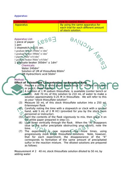 Factors Affecting the Rate of a Chemical Reaction: The Kinetics of a Thiosulfate Solution