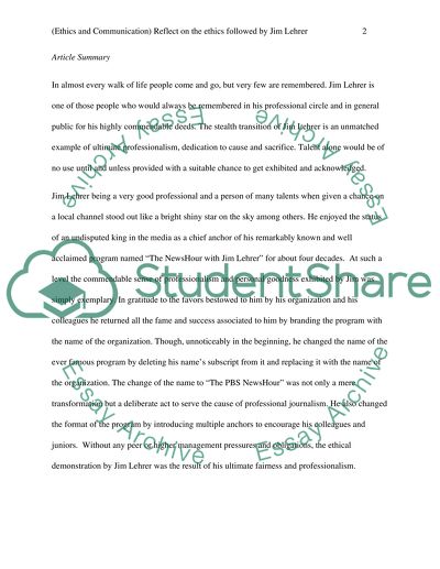 (Ethics and Communication) reflect on the ethics followed by Jim Lehrer