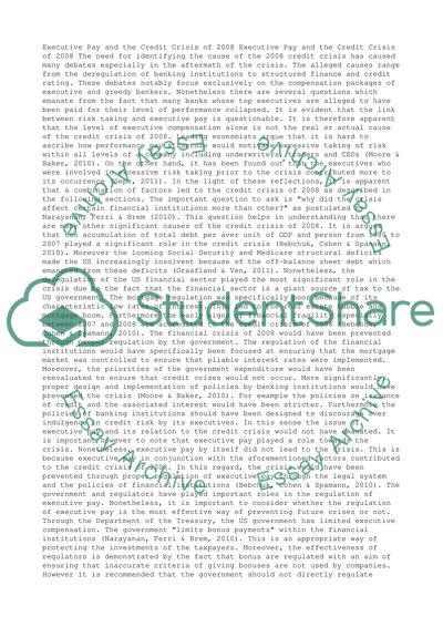 Executive Pay and the Credit Crisis of 2008