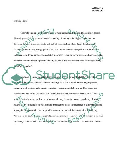 A Study On Cigarette Smoking Among The Teen Population