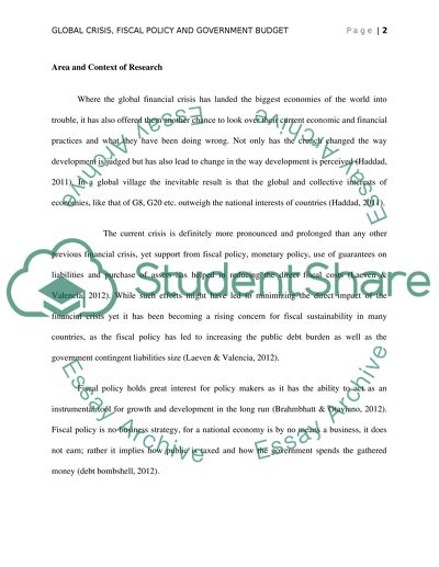 Impact of Global Financial Crisis on Fiscal Policy
