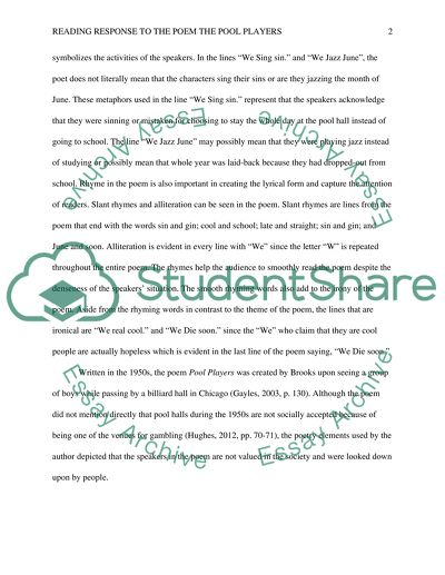Reading Response to the Poem The Pool Players
