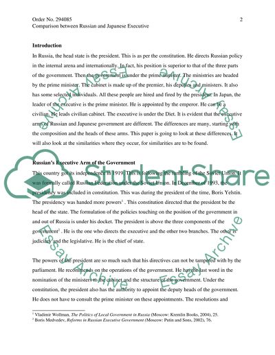 Comparison between the Russian and Japanese Executive Branches