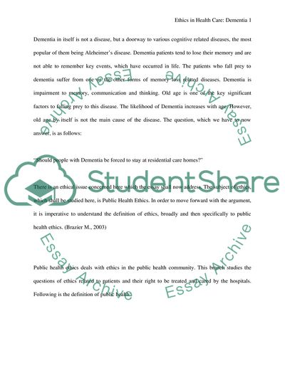 Ethics in Health Care: Dementia