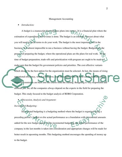 Budget analysis of RDBS Corporation
