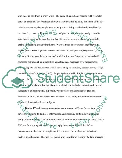 The Major Differences between Documentary and Reality TV Programmes