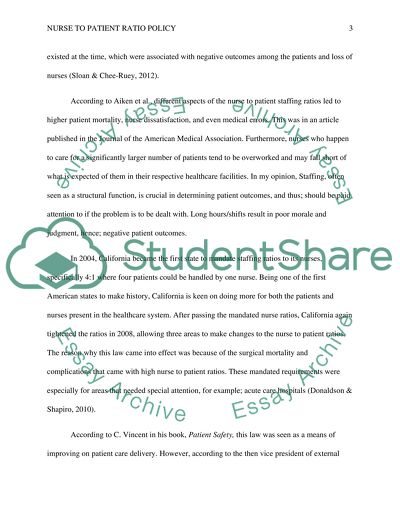 Nurse to Patient Ratio Policy