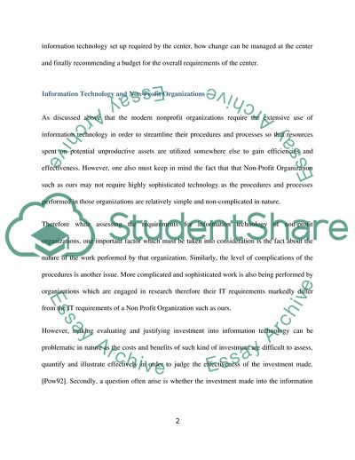 Information Technology and Non-Profit Organizations