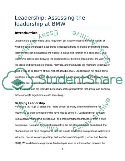 Leadership: Assessing the leadership at BMW